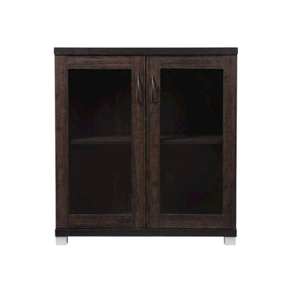 Dark Brown Sideboard Storage Cabinet With Glass Doors For Contemporary Living