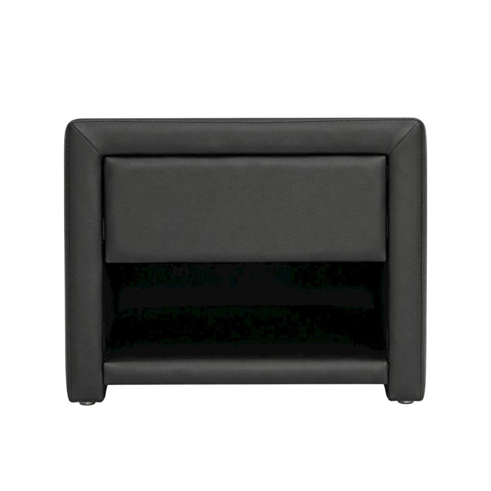 Black Upholstered Nightstand with Faux Leather and Wood Finish