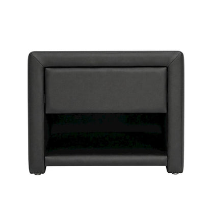 Black Upholstered Nightstand with Faux Leather and Wood Finish
