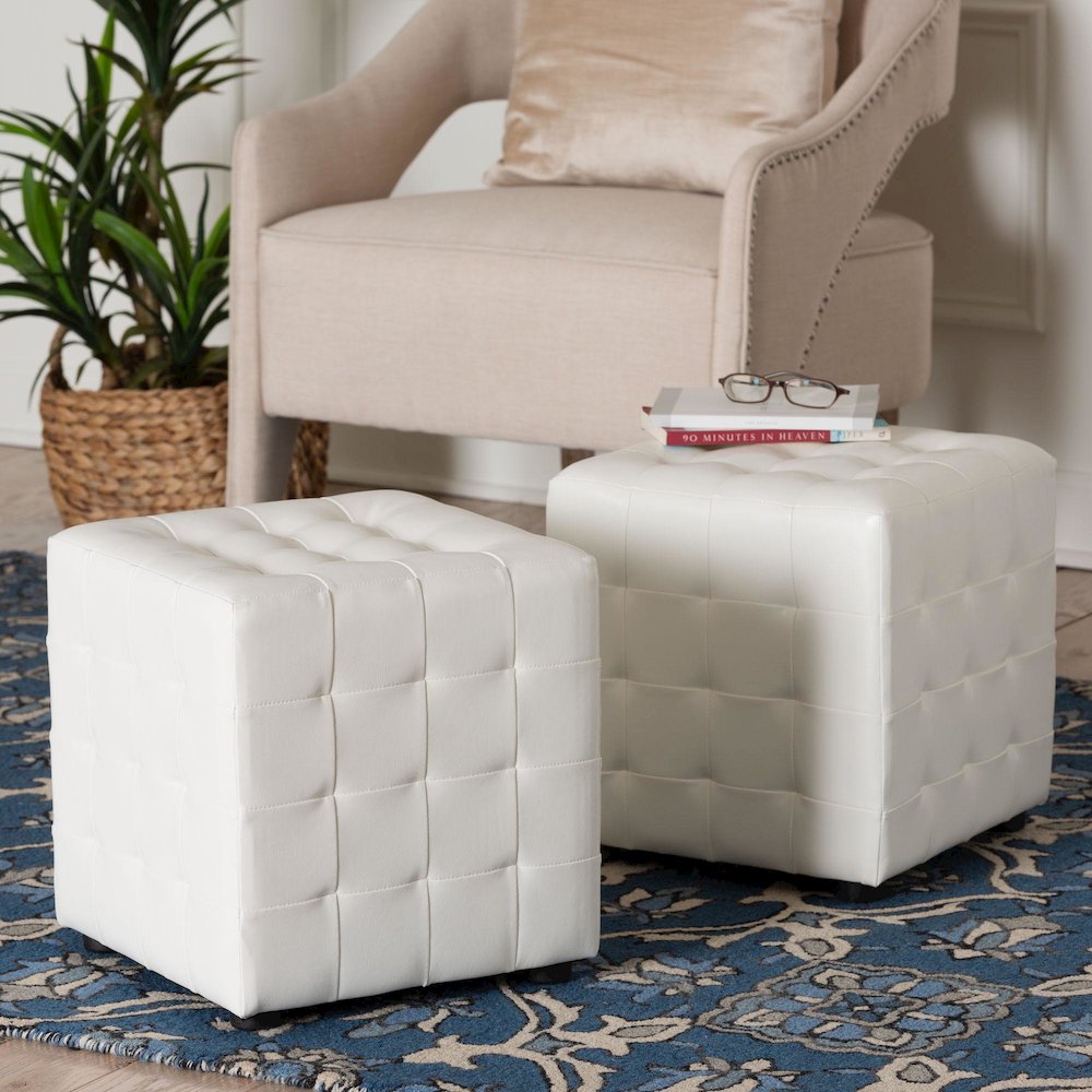 Baxton Studio Siskal White Modern Cube Ottoman (Set of 2)