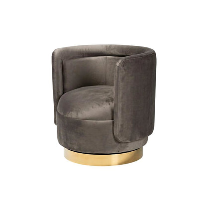 Glam Grey Velvet Accent Chair with Swivel Function and Gold Finish