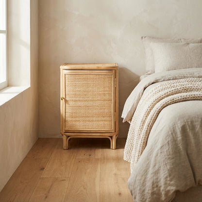Bohemian Rattan Nightstand with Textured Finish and Elegant Design