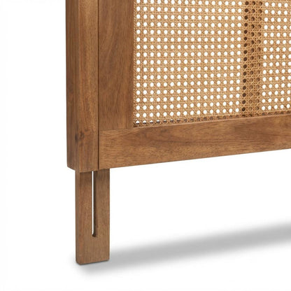 Brown Rubber Wood Queen Size Headboard with Wrap-Around Design and Modern Style