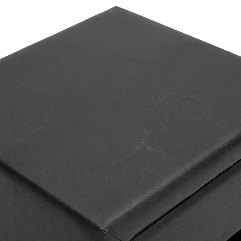 Black Upholstered Nightstand with Faux Leather and Wood Finish