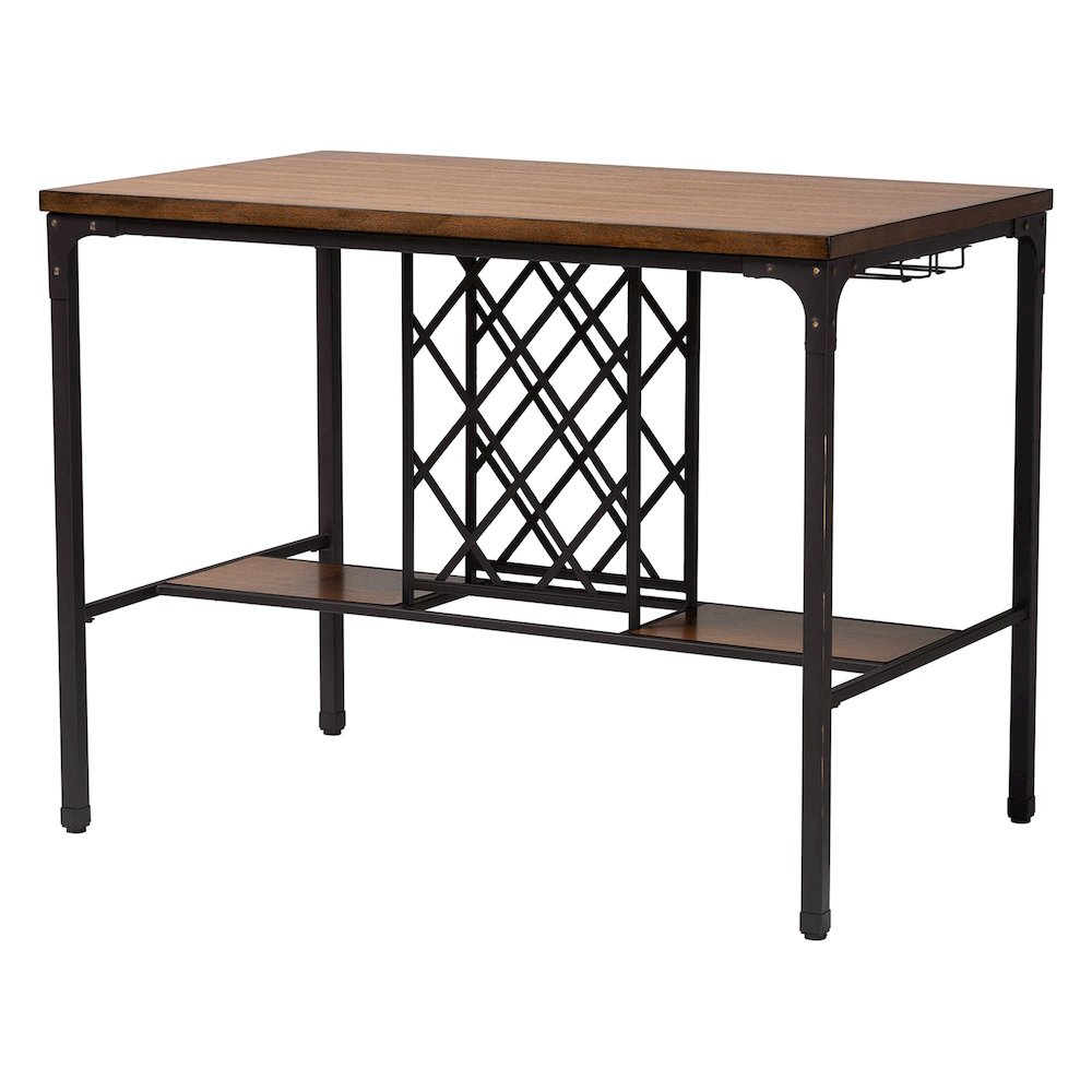 Vintner Industrial Brown and Black Pub Table with Built-In Wine Cage