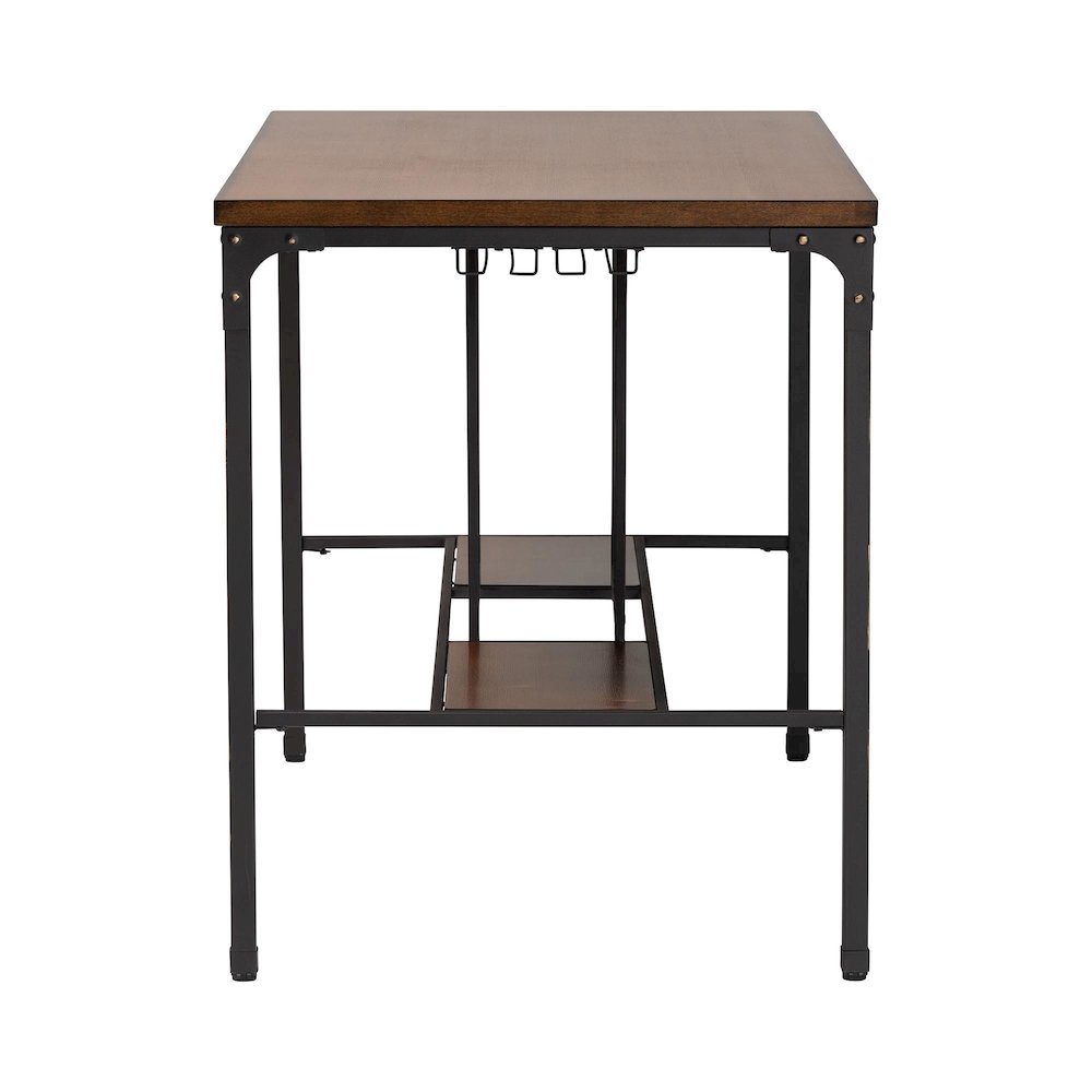 Vintner Industrial Brown and Black Pub Table with Built-In Wine Cage