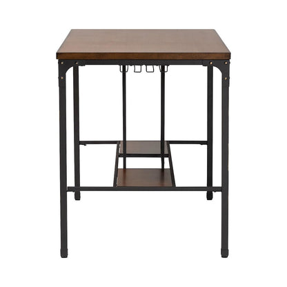 Vintner Industrial Brown and Black Pub Table with Built-In Wine Cage