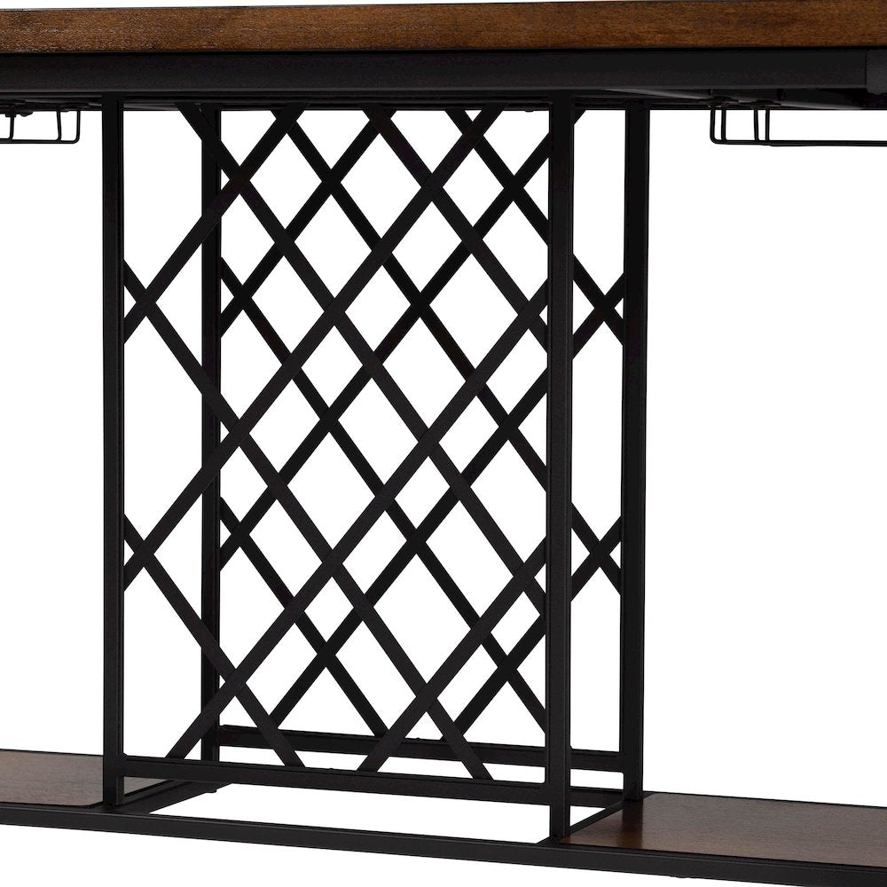 Vintner Industrial Brown and Black Pub Table with Built-In Wine Cage