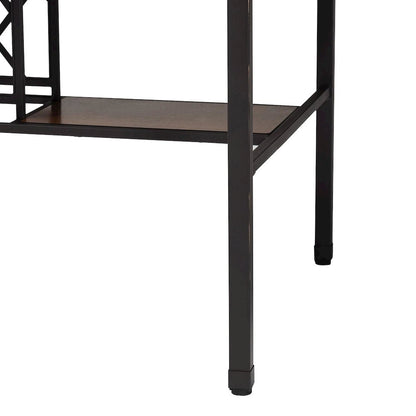Vintner Industrial Brown and Black Pub Table with Built-In Wine Cage