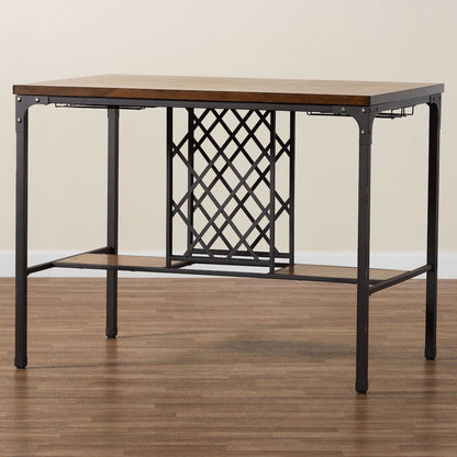 Vintner Industrial Brown and Black Pub Table with Built-In Wine Cage