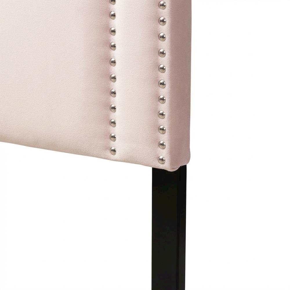 Light Pink Velvet Fabric Upholstered Queen Headboard, Foam Padding, Metal Legs