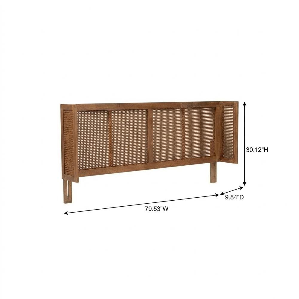 Brown Rubber Wood King Size Headboard with Synthetic Rattan Wrap-Around Design