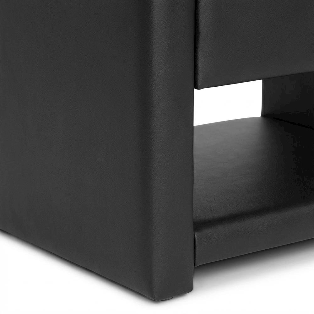 Black Upholstered Nightstand with Faux Leather and Wood Finish