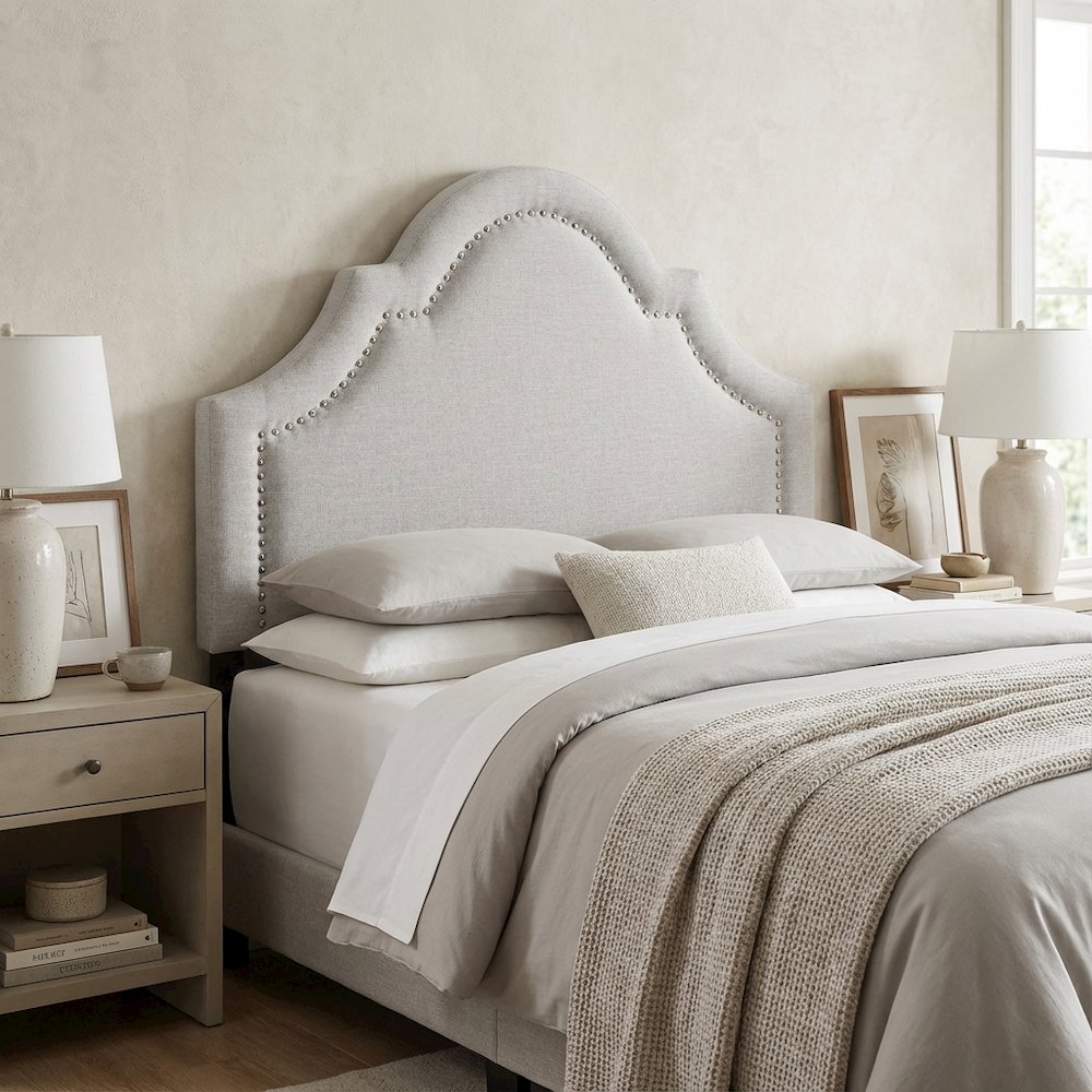 Grayish Beige Fabric Twin Size Headboard with Foam Padding and MDF Frame