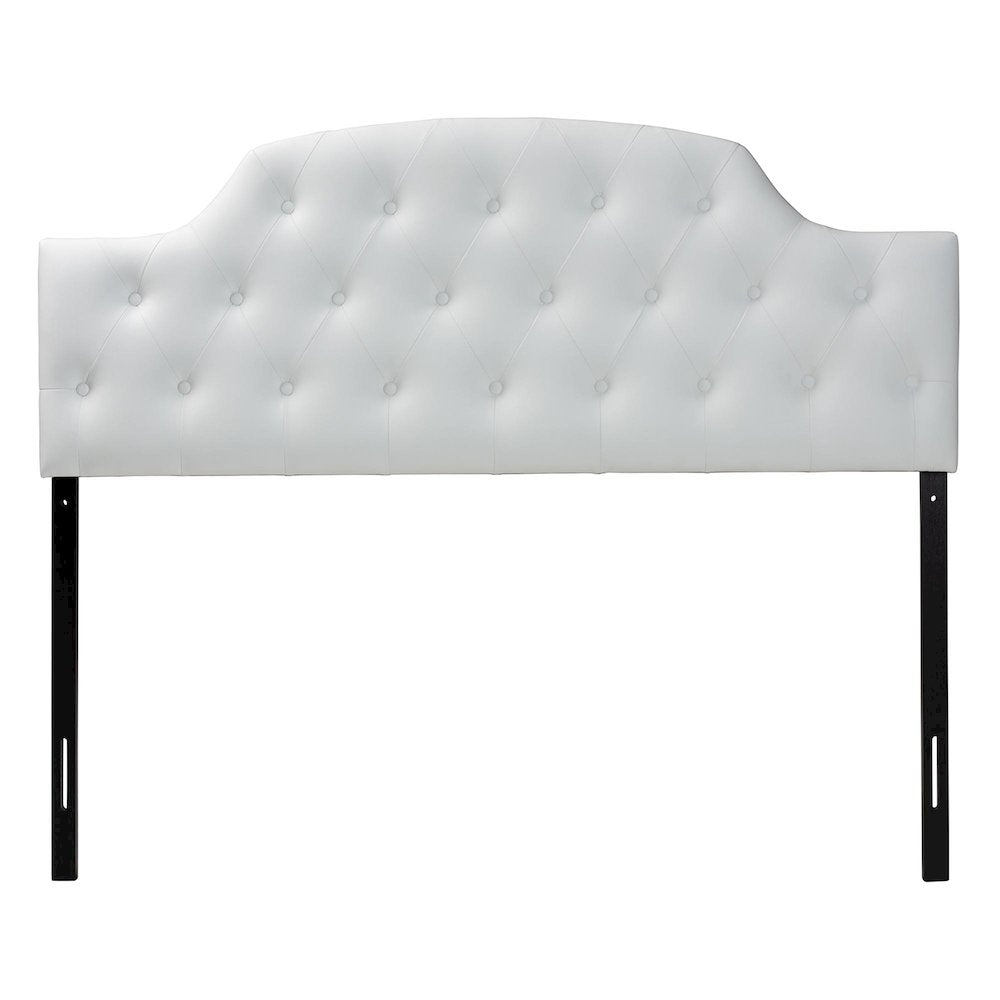 Queen Size White Faux Leather Upholstered Button-tufted Scalloped Headboard