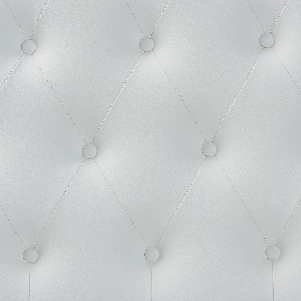 Queen Size White Faux Leather Upholstered Button-tufted Scalloped Headboard