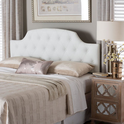 Queen Size White Faux Leather Upholstered Button-tufted Scalloped Headboard