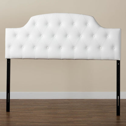 Queen Size White Faux Leather Upholstered Button-tufted Scalloped Headboard