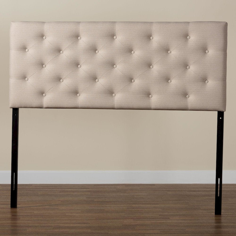 Light Beige Fabric Upholstered Button-tufted Queen Size Headboard