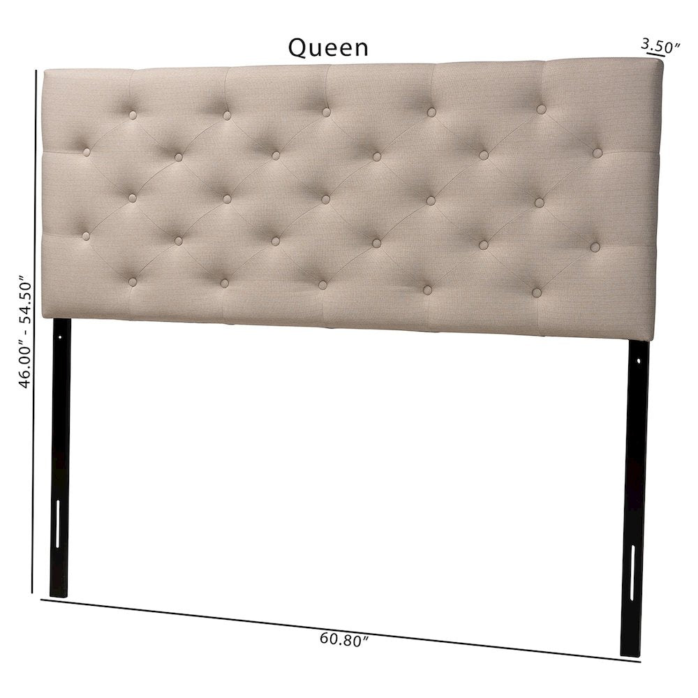 Light Beige Fabric Upholstered Button-tufted Queen Size Headboard