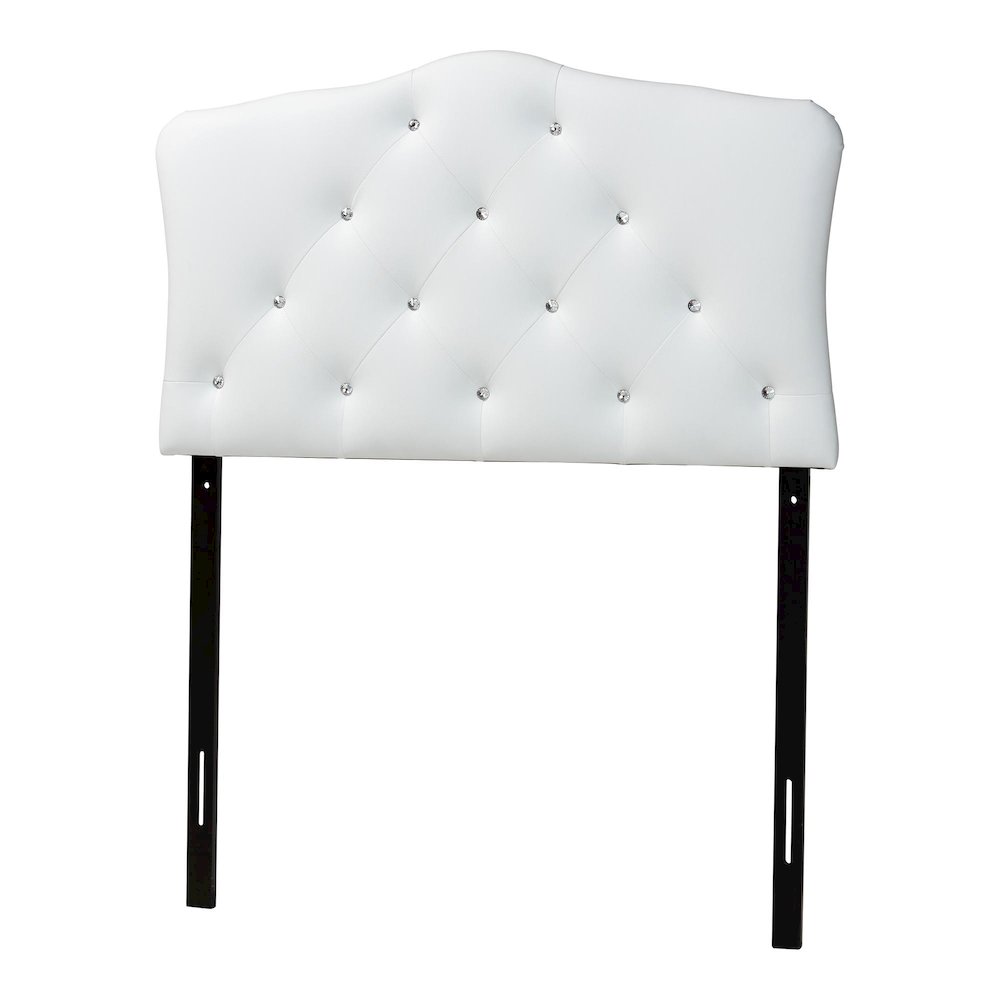 White Faux Leather Upholstered Button-Tufted Scalloped Twin Size Headboard