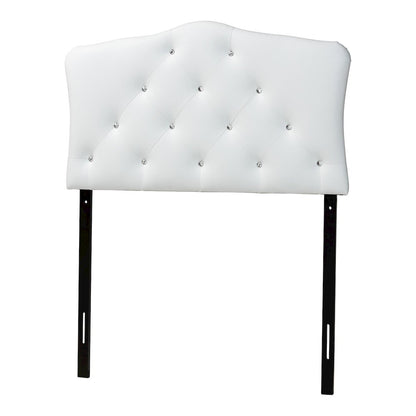 White Faux Leather Upholstered Button-Tufted Scalloped Twin Size Headboard