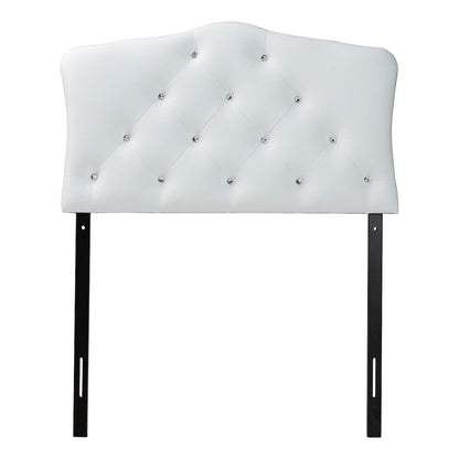 White Faux Leather Upholstered Button-Tufted Scalloped Twin Size Headboard