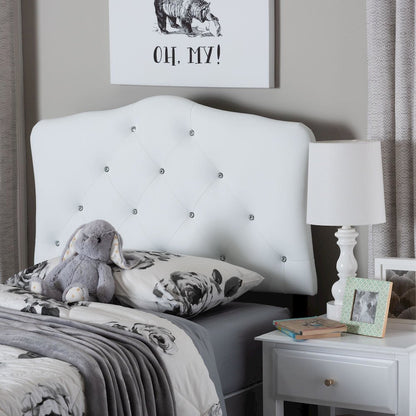 White Faux Leather Upholstered Button-Tufted Scalloped Twin Size Headboard