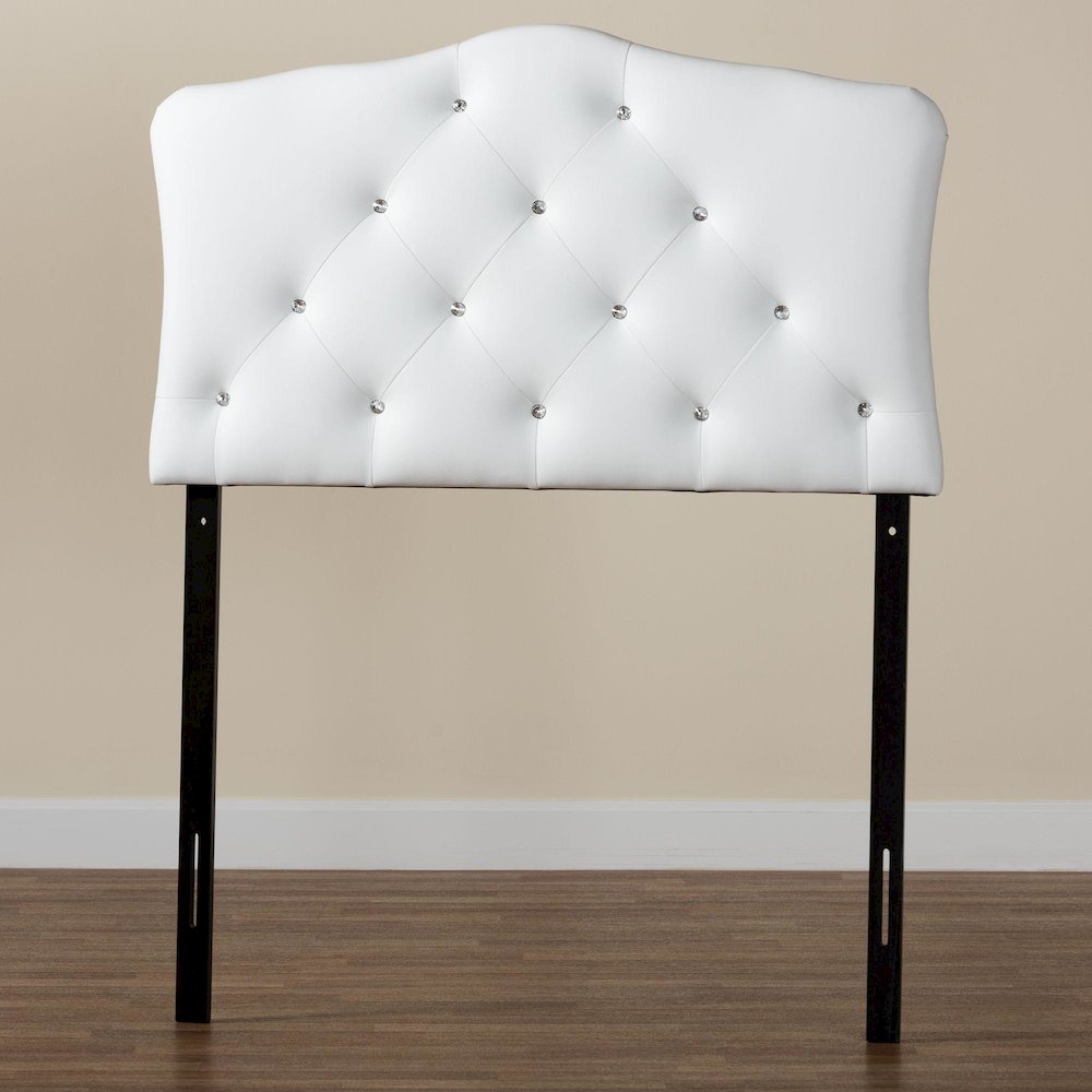 White Faux Leather Upholstered Button-Tufted Scalloped Twin Size Headboard