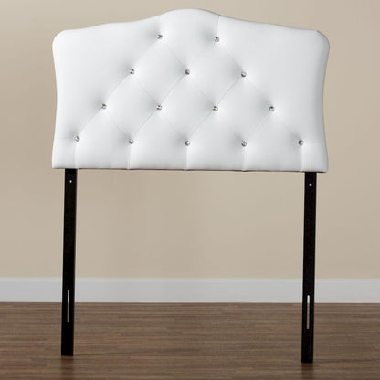 White Faux Leather Upholstered Button-Tufted Scalloped Twin Size Headboard