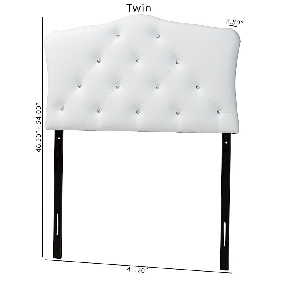 White Faux Leather Upholstered Button-Tufted Scalloped Twin Size Headboard