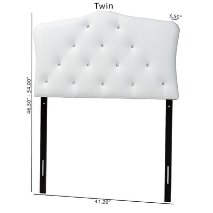 White Faux Leather Upholstered Button-Tufted Scalloped Twin Size Headboard