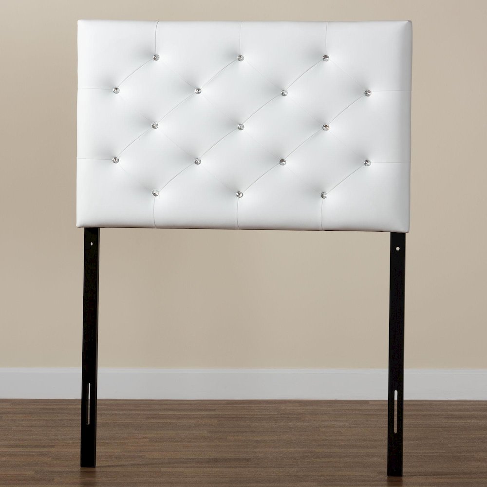 White Faux Leather Upholstered Button-Tufted Twin Size Headboard