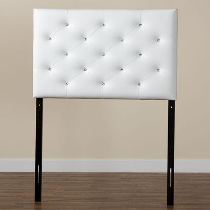 White Faux Leather Upholstered Button-Tufted Twin Size Headboard