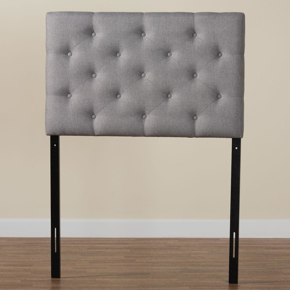 Grey Fabric Upholstered Button-Tufted Twin Size Headboard