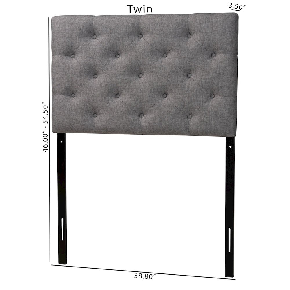 Grey Fabric Upholstered Button-Tufted Twin Size Headboard
