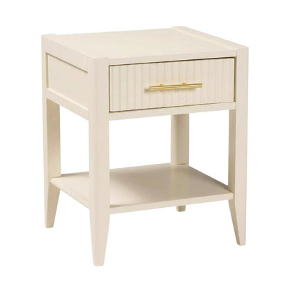 Ivory Wood Nightstand with Single Drawer for Bedroom Decor