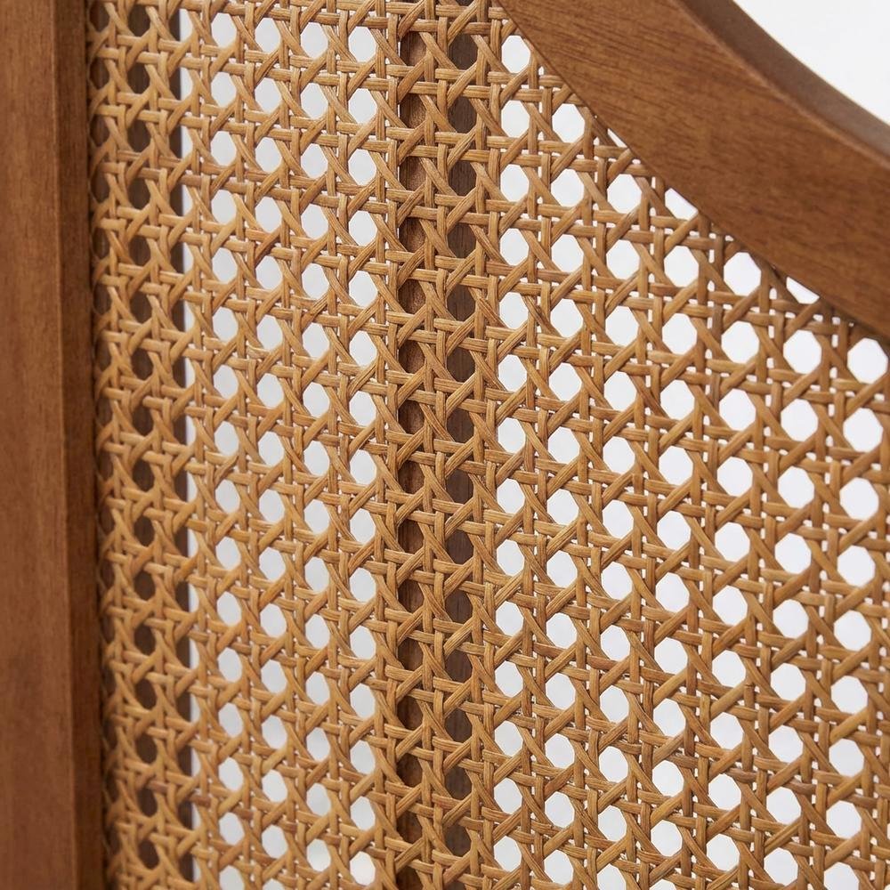Rubber Wood Headboard in Ash Walnut Finish with Synthetic Rattan Panel