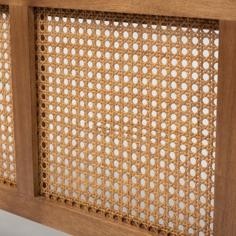 Brown Rubber Wood King Size Headboard with Synthetic Rattan Wrap-Around Design
