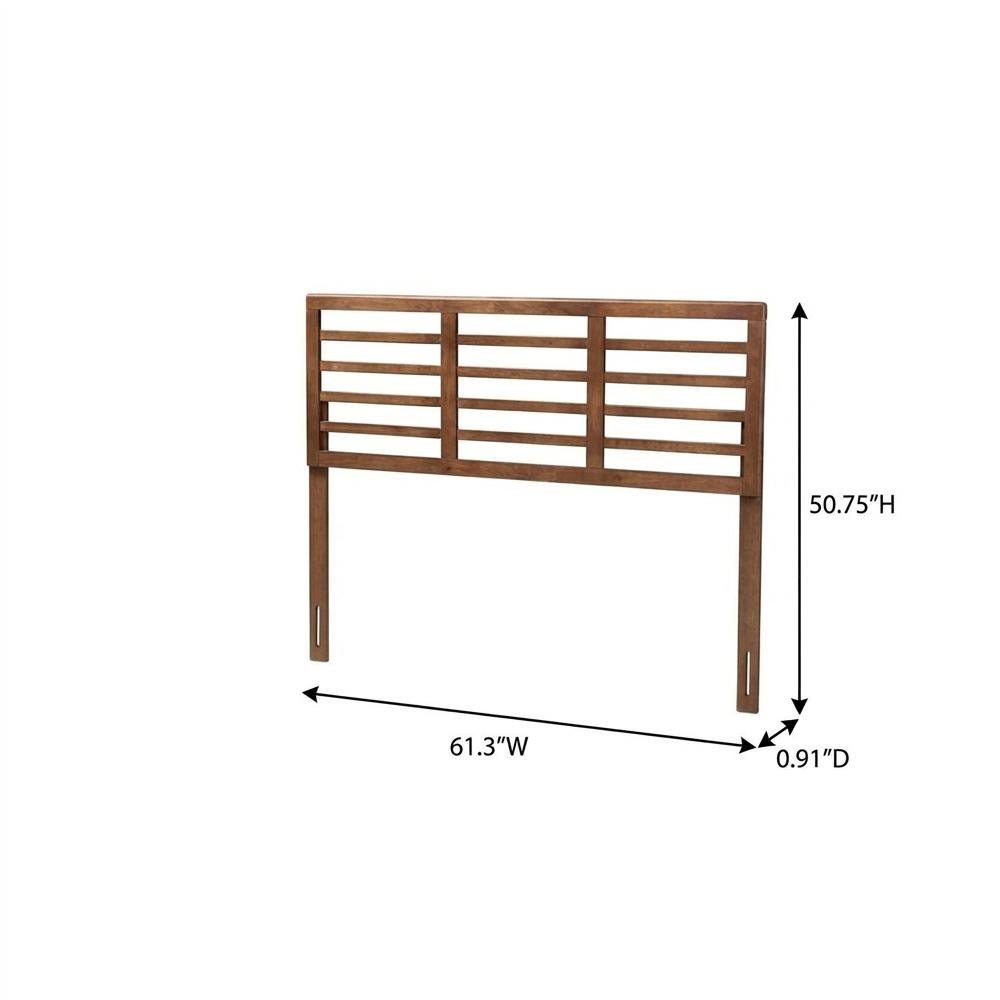 Walnut Brown Rubberwood Queen Headboard with Open Slat Design Mid-Century Style
