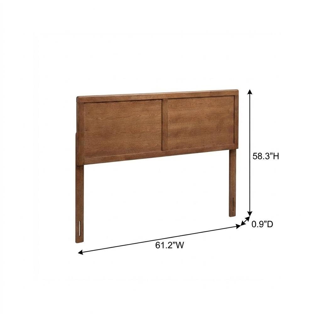 Walnut Brown Rubberwood Queen Headboard with Mid-Century Design and Sturdy Frame