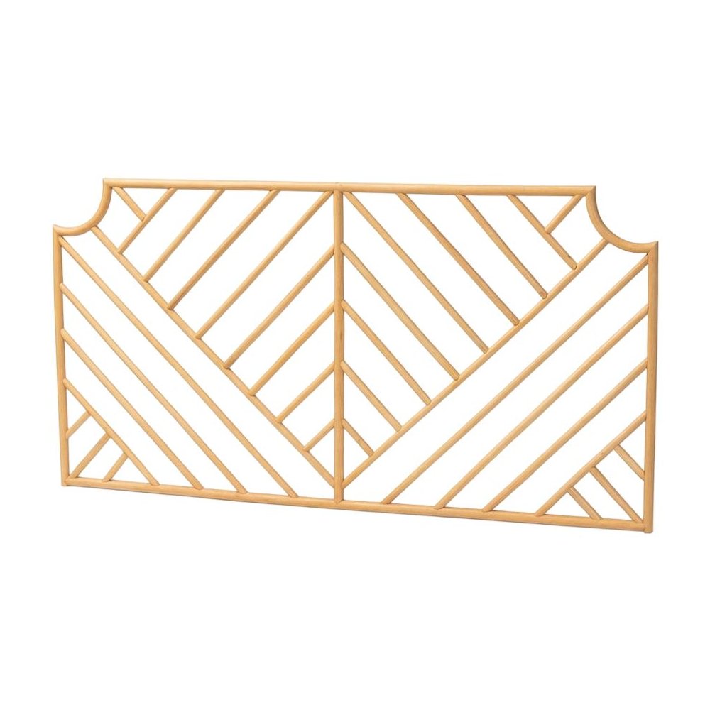 Brown Genuine Rattan Wall-Mount Headboard Queen Size Bohemian Design