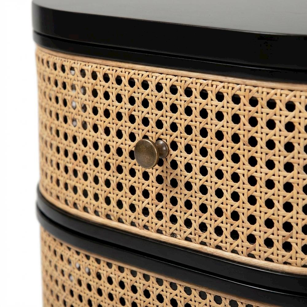 Bohemian Bayur Wood and Rattan Nightstand with 3 Drawers and Light Finish