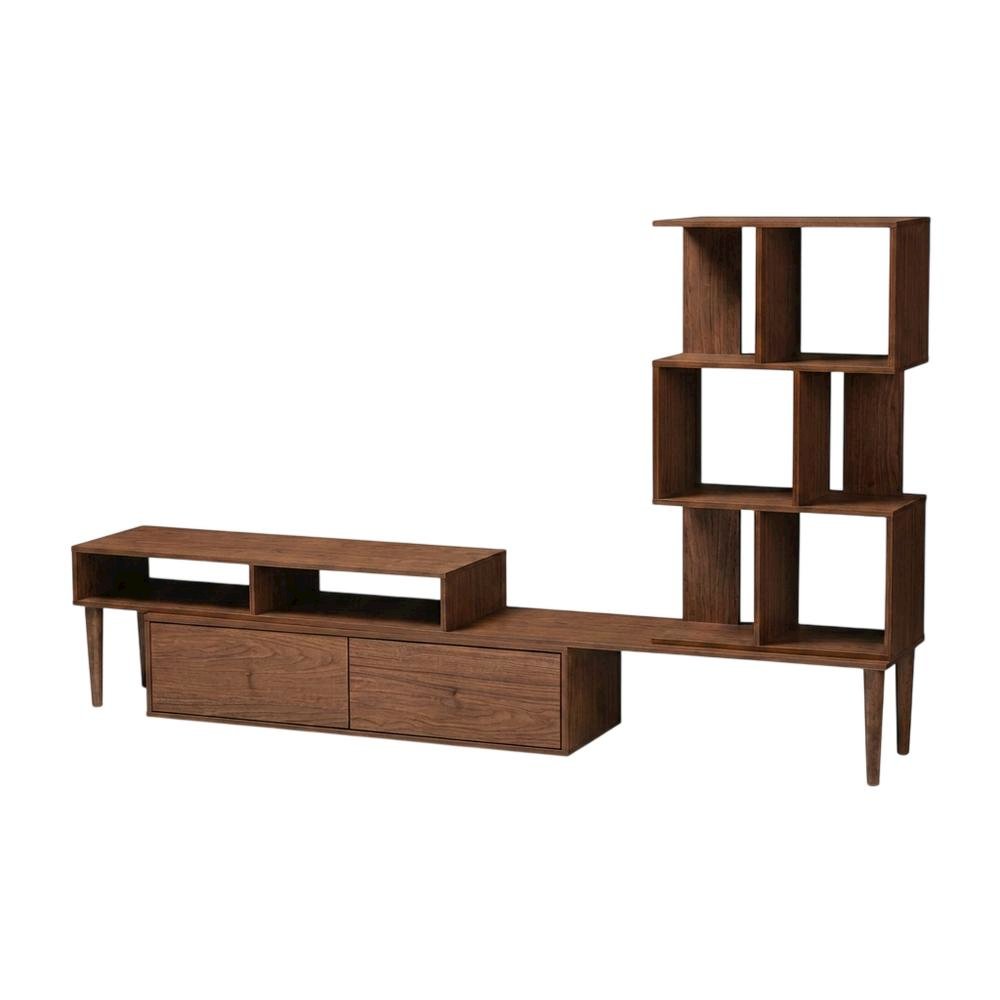 Modern TV Stand with Black Finish, Spacious Storage and Open Shelves
