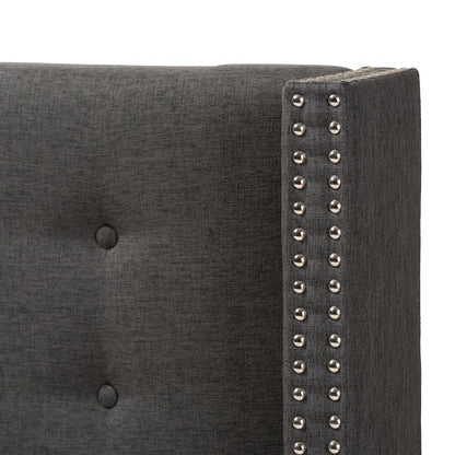 Dark Grey Fabric Button-Tufted Nail head King Size Winged Headboard