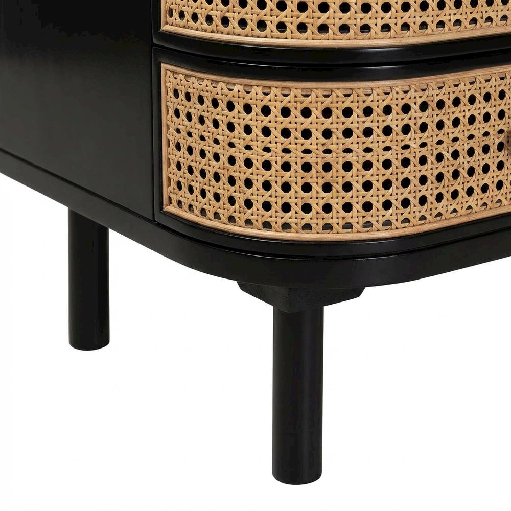 Bohemian Bayur Wood and Rattan Nightstand with 3 Drawers and Light Finish
