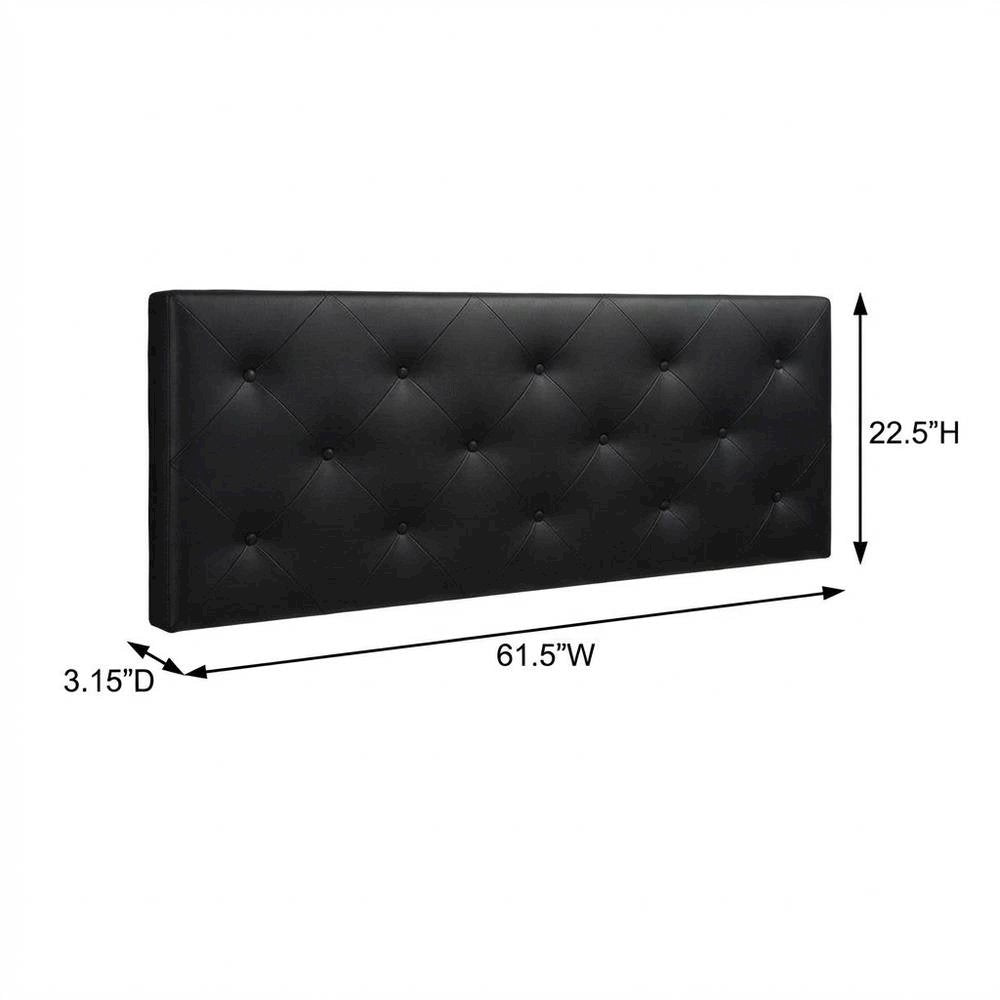 Black Faux Leather Queen Upholstered Headboard with Foam Padding and Wood Frame