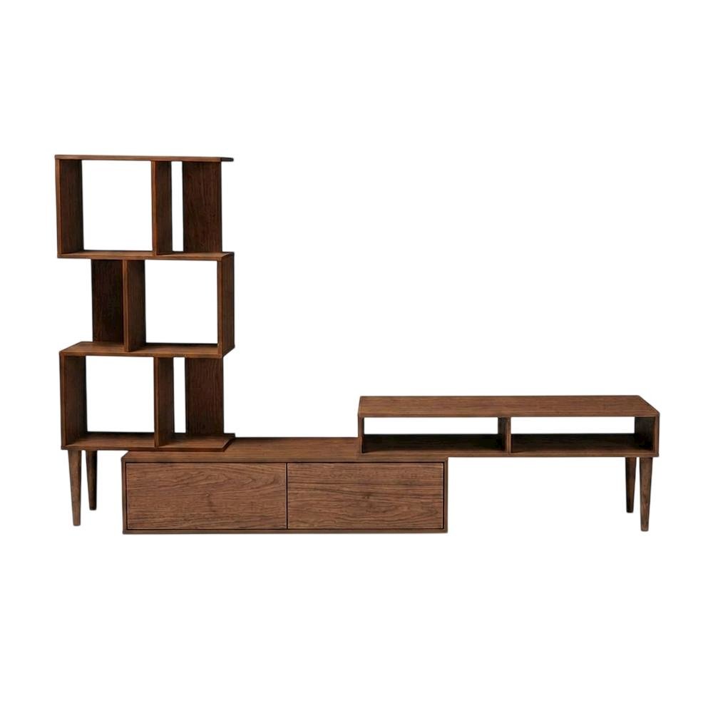 Modern TV Stand with Black Finish, Spacious Storage and Open Shelves
