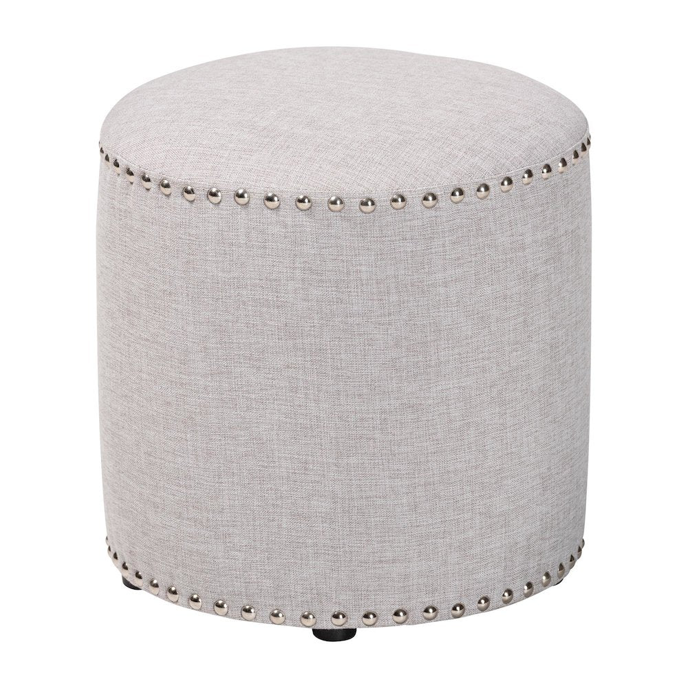 Rosine Modern and Contemporary Light Grey Fabric Upholstered Nail Trim Ottoman