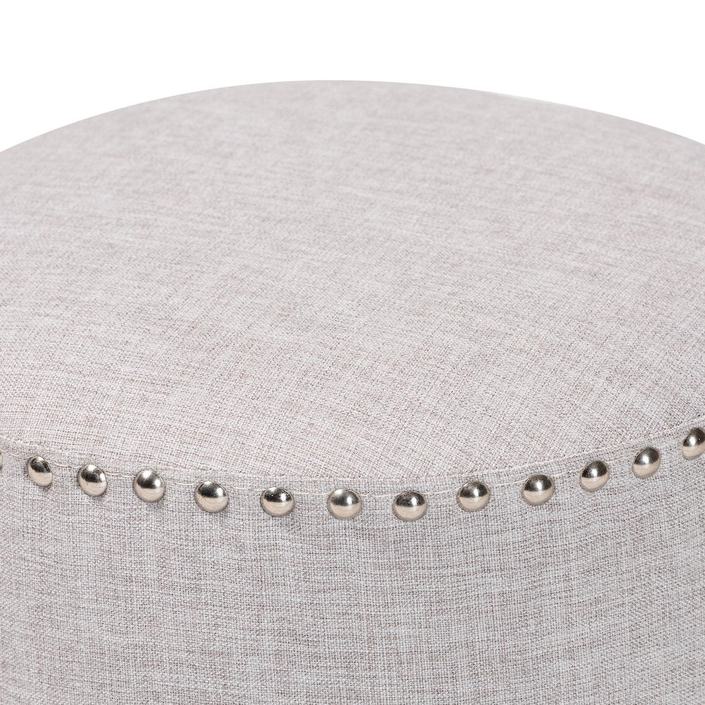 Rosine Modern and Contemporary Light Grey Fabric Upholstered Nail Trim Ottoman